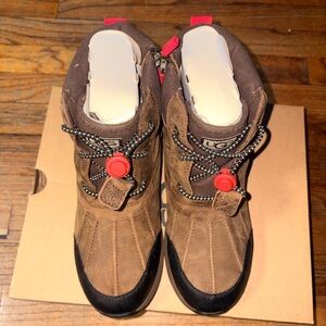 UGG kids Tan and Black Boots with Red Details